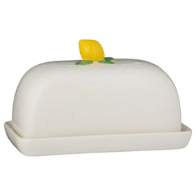Amalfi Butter Dish with Hand Painted Lemon Handle