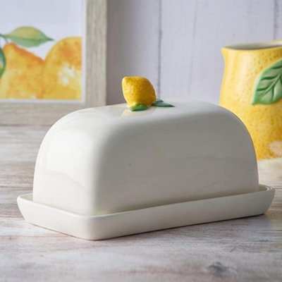 Amalfi Butter Dish with Hand Painted Lemon Handle