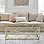 Amalfi Gold Chrome Metal Coffee Table - Rectangular Clear Glass & Gold Table - Abstract Pattern - Sleek, Chic, Bright & Airy