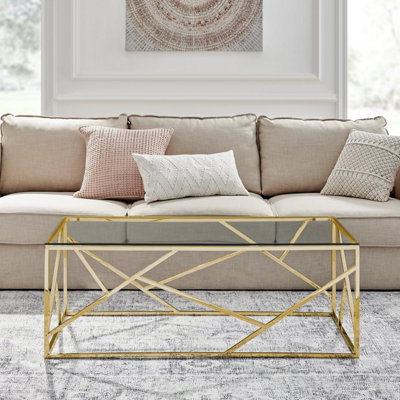 Amalfi Gold Chrome Metal Coffee Table - Rectangular Clear Glass & Gold ...