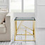 Amalfi Gold Chrome Metal Side Table - Square Clear Glass & Gold Chrome Table - Abstract Pattern - Sleek, Chic, Bright & Airy