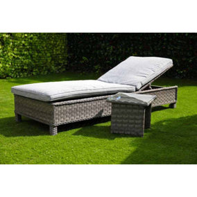 Amalfi Lounger With Side Table - Dark Grey -  Weave Rattan -  Outdoor Garden Furniture