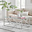 Amalfi Silver Chrome Metal Coffee Table - Rectangular Clear Glass & Silver Table - Abstract Pattern - Sleek, Chic, Bright & Airy