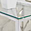 Amalfi Silver Chrome Metal Side Table - Square Clear Glass & Silver Table - Abstract Pattern - Sleek, Chic, Bright & Airy