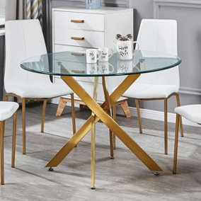 Amara 120cm Round Glass Dining Table With Gold Legs