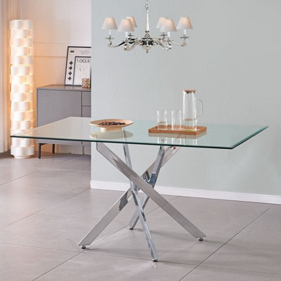 Amara 150cm Glass Dining Table With Chrome Silver Legs