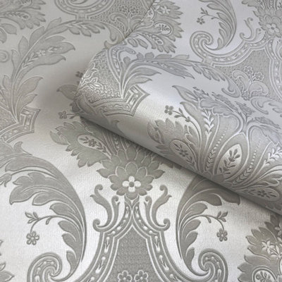 Amara Damask Wallpaper Silver Belgravia 7370