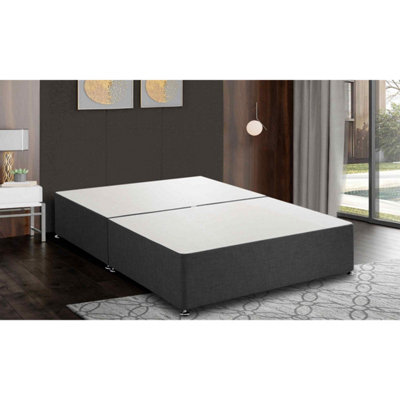 Amara Divan Base Only - Chenille Fabric, Charcoal Color, 2 Drawers Right Side