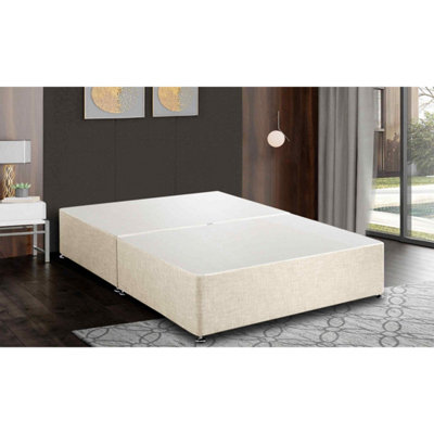 Amara Divan Base Only - Chenille Fabric, Cream Color, 2 Drawers Right Side