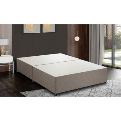 Amara Divan Base Only - Plush Fabric, Mink Color, 2 Drawers Left Side