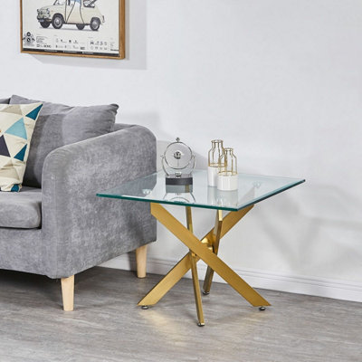 Amara Glass Side Table With Chrome Gold Legs