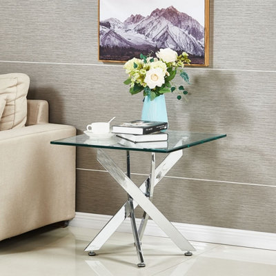 Amara Glass Side Table With Chrome Silver Legs