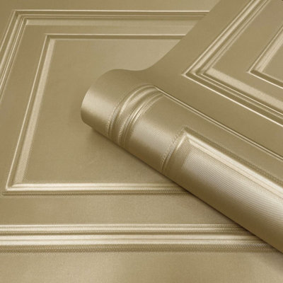 Amara Panel Vinyl Wallpaper Gold Belgravia 7396