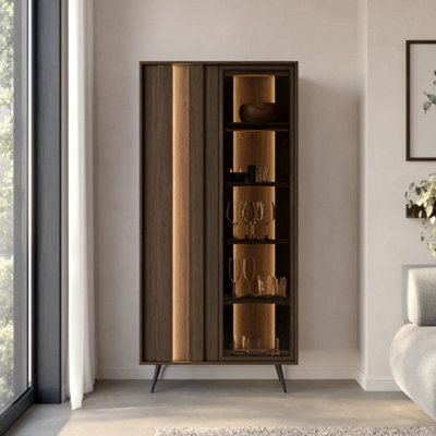 Amaro 94 Cm Tall Display Cabinet In Oak Dunin With Glazed Door And
