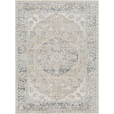 AMAYRA Machine Washable Traditionnal Boho Olive/Dark Blue Area Rug 160 x 213 cm