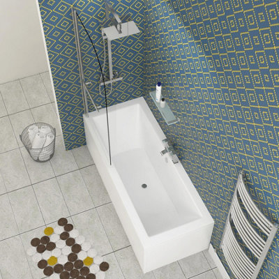 Amaze 1700 x 700mm Acrylic Square Edged Double Ended White Straight Bath Curved Screen with Towel Rail & Front,End Panel