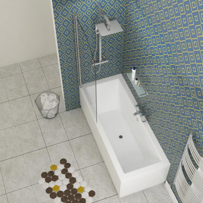 Amaze 1700 x 700mm Acrylic Square Edged Double Ended White Straight Bath with Curved Screen & Front, End Panel