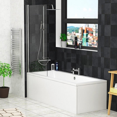 Amaze 1800 x 800mm Acrylic Square Edged Double Ended White Straight Bath with Chrome Profile Screen & Front, End Panel