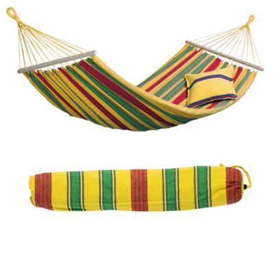LA Siesta Hammock With Spreader Bar & Wood Stand, Weatherproof Outdoor Stand Outside Backyard Wooden Heavy Duty Max 265 Lbs Sunrise