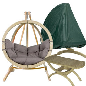Amazonas Globo Single Seater Weatherproof Luxury Hanging Egg Chair Set Taupe