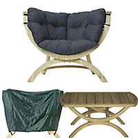 Amazonas Wooden Siena Uno Seat, Cover and Tavolino Table Anthracite Set for Garden, Outdoors