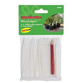 Ambador Plant Plastic Labels & Pencil (Pack Of 50) White (4in)