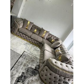 Ambassador Corner Sofa 270cm x 270cm Beige Plush Velvet