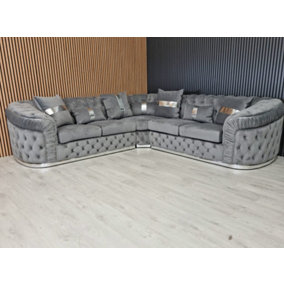 Ambassador Corner Sofa 270cm x 270cm  Grey Plush Velvet