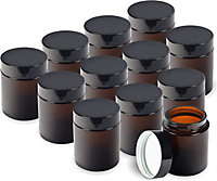 Amber Glass Cosmetic Jars 12 Pack 120ml Stylish Travel Pots with Screw Lids & White Liners for Creams Lotions & Essential Oils