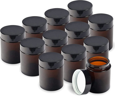 Amber Glass Cosmetic Jars 12 Pack 120ml Stylish Travel Pots with Screw Lids & White Liners for Creams Lotions & Essential Oils