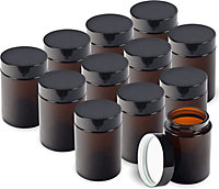 Amber Glass Cosmetic Jars 12 Pack 180ml Stylish Travel Pots with Screw Lids & White Liners for Creams Lotions & Essential Oils