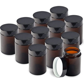 Amber Glass Cosmetic Jars 12 Pack 180ml Stylish Travel Pots with Screw Lids & White Liners for Creams Lotions & Essential Oils