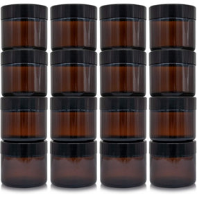 Amber Glass Cosmetic Jars 16 Pack 60ml Stylish Travel Pots with Screw Lids & White Liners for Creams Lotions & Essential Oils