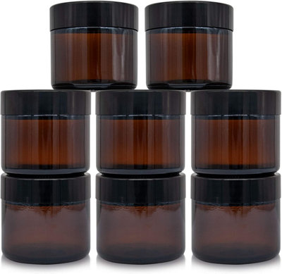 Amber Glass Cosmetic Jars 8 Pack 60ml Stylish Travel Pots with Screw Lids & White Liners for Creams Lotions & Essential Oils