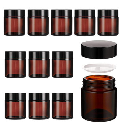 Amber Glass Jars - 12 Pack (120ml) Glass Jars with Lids - Brown Travel Cosmetic Containers with Inner Liner