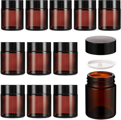 Amber Glass Jars 12-Pack 180ml Brown Travel Cosmetic Containers with Screw Lids, UV Protection & Inner Liner