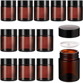 Amber Glass Jars 12-Pack 180ml Brown Travel Cosmetic Containers with Screw Lids, UV Protection & Inner Liner