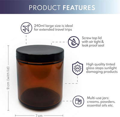 Amber Glass Jars 12 Pack (240ml) Reusable Travel Cosmetic Containers ...