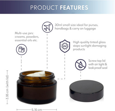 Amber Glass Jars - 30ml Brown Cosmetic Containers with UV Protection (8 Pack) Clear Spatulas, and Black Screw-On Lids Price Comparisons | Compare The Build
