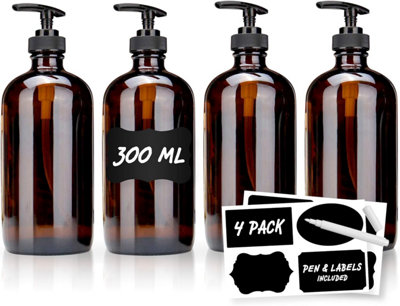 Amber Pump Bottle Dispenser 300ml Classy Shampoo Bottles for Kitchen and Outdoor Use Pack of 4