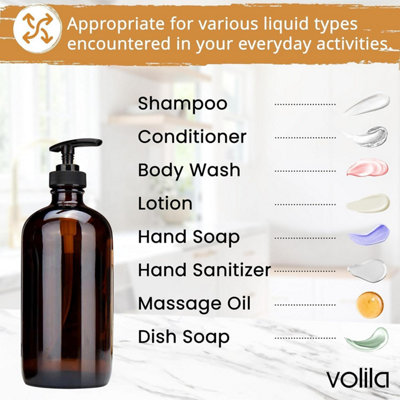 Amber Pump Bottle Dispenser 300ml Classy Shampoo Bottles for Kitchen and Outdoor Use Pack of 4 - 4