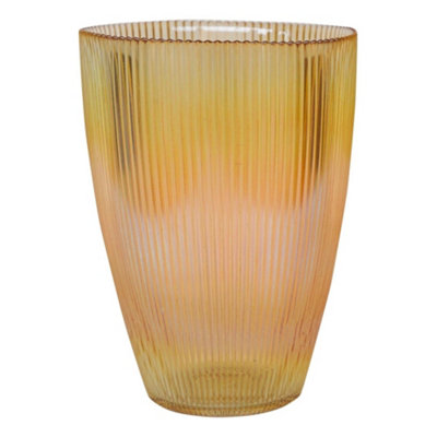 Amber Ribbed Tall Vase H24.5Cm W18Cm