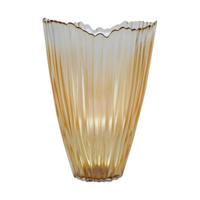 Amber Rippled Glass Vase H30Cm W20.5Cm