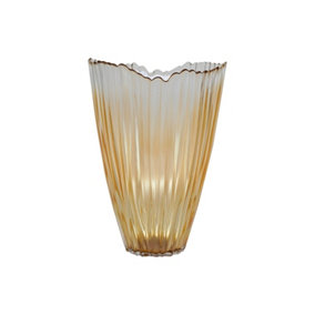 Amber Rippled Vase - Glass - L14.5 x W14.5 x H25 cm - Amber