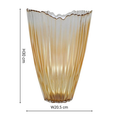 Amber Rippled Vase - Glass - L20.5 x W20.5 x H30 cm - Amber