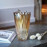 Amber Rippled Vase - Glass - L20.5 x W20.5 x H30 cm - Amber