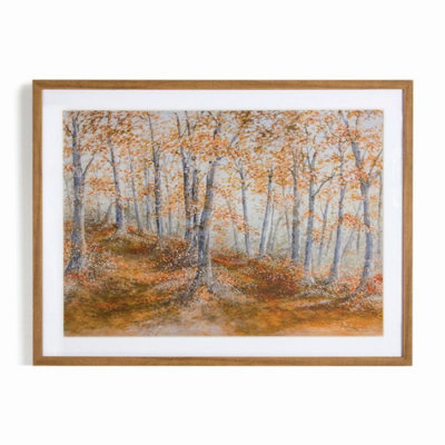 Amber Woodland Countryside Landscape Wood Stained Brown Framed Print