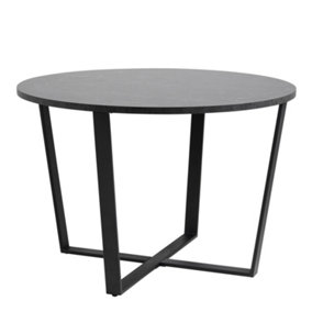 Amble Round Dining Table with Black Marble Melamine Top & Black Legs