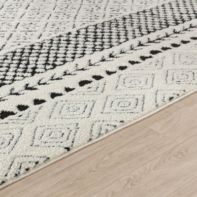 AMBRE Scandi Modern High Pile Ivory/Black Area Rug 200 x 275 cm