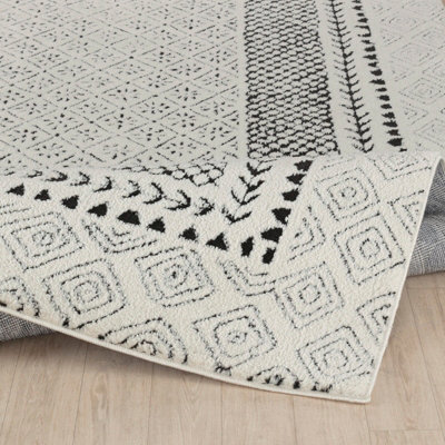 AMBRE Scandi Modern High Pile Ivory/Black Area Rug 200 x 275 cm